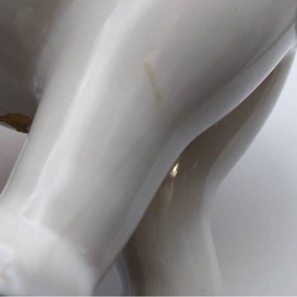 Pair Vintage White Porcelain Elephants Signed Tony Sitting & Standing Trunk Up - Picture 10 of 13